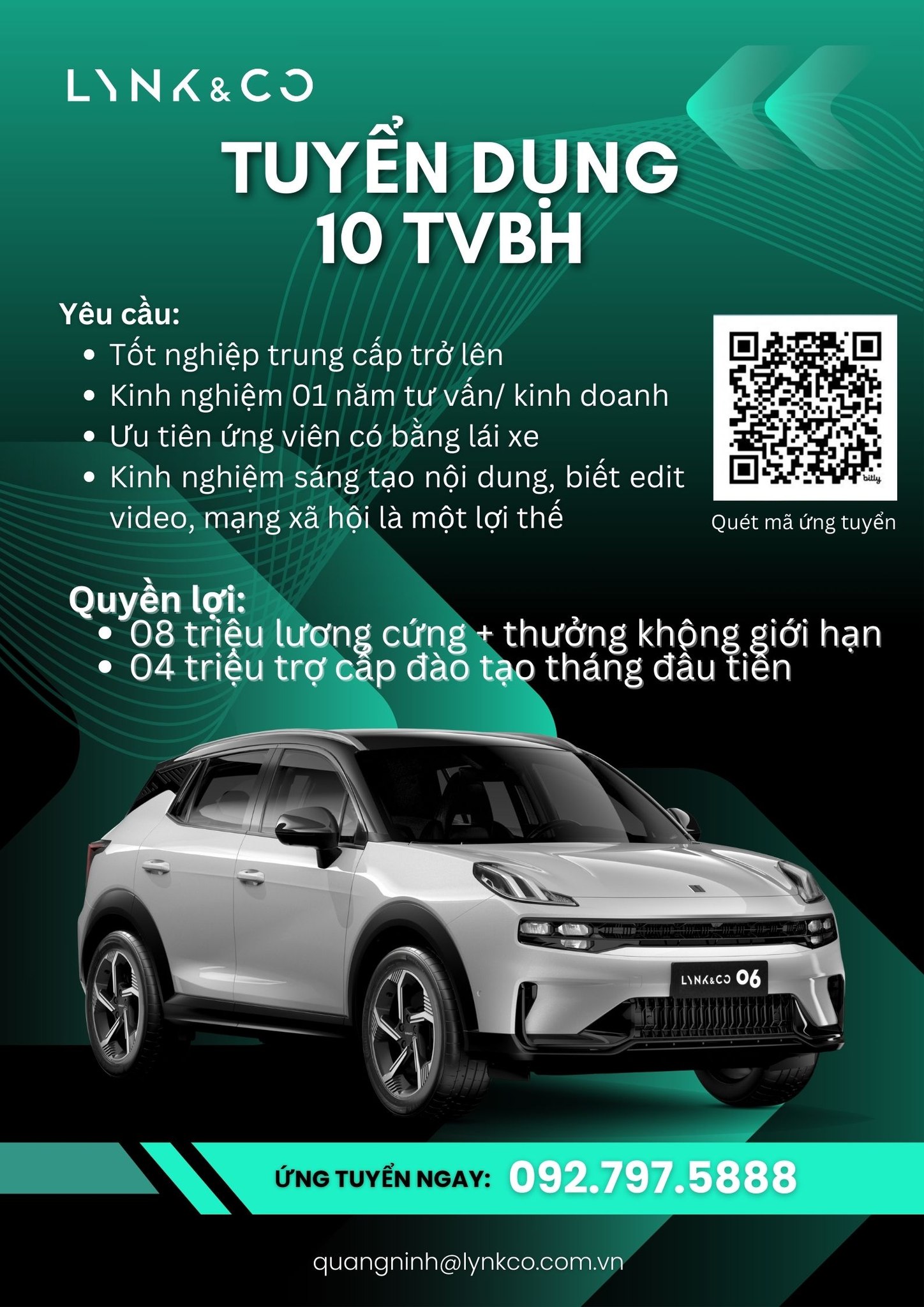 Lynk & Co Quảng Ninh tuyển dụng 10 Chuyên Viên Tư Vấn Bán Hàng
